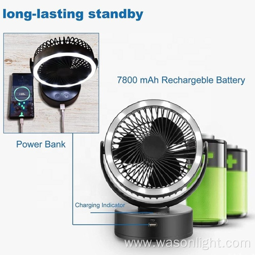 Latest 7200mAh USB Rechargeable 72h Lasting Time Portable Hanging 360 Rotation Camping Lantern With Ceiling Fan For Tent